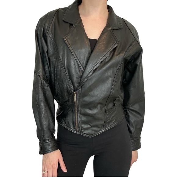 Vintage Wilson’s Leather Jacket 80s Fitted Bomber Black Size Extra Small - Picture 10 of 10